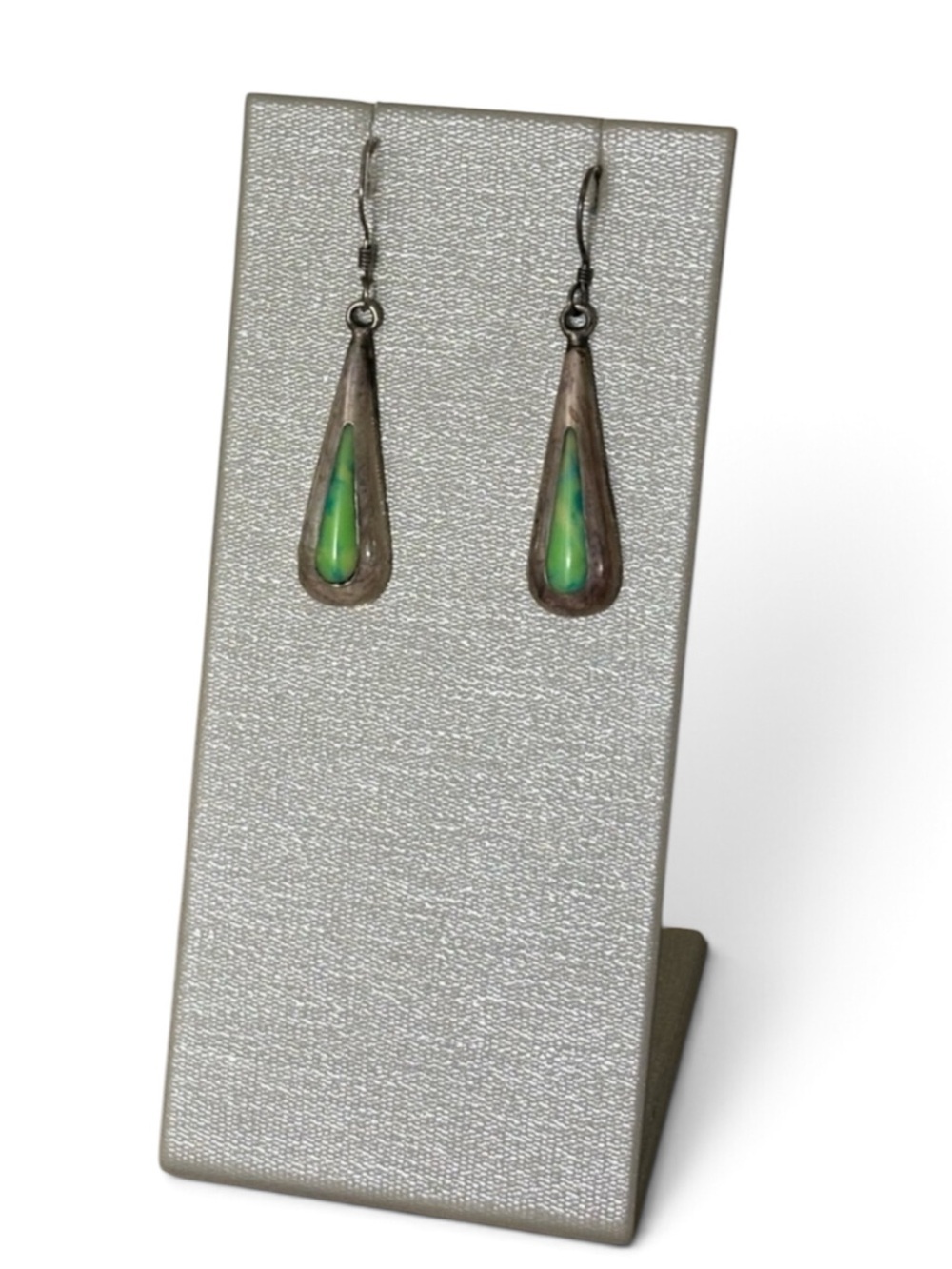 Sterling Silver and Green Enamel Teardrop Earrings